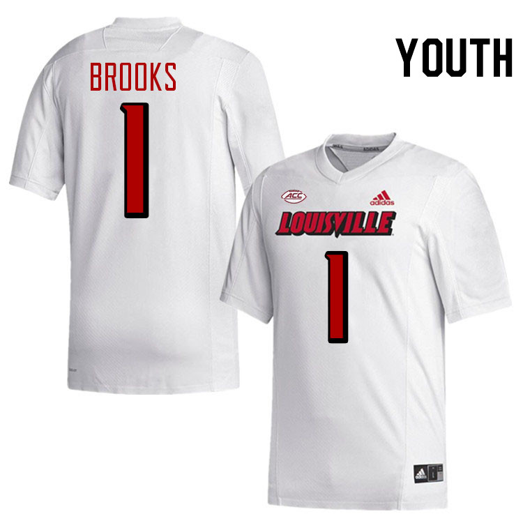 Youth #1 Ja'Corey Brooks Louisville Cardinals College Football Jerseys Stitched-White